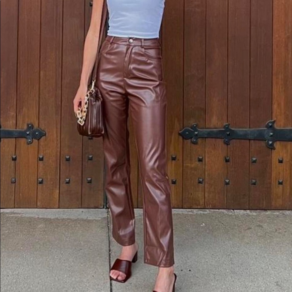 Princess Polly brown vegan leather pants